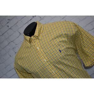 Polo Ralph Lauren Blake Shirt Mens Size XL Classic Fit Yellow Blue Plaids Dress
